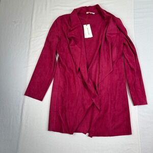 SOLITAIRE Fuchsia‎ Pink Suede Draped Open Front Cardigan Duster Jacket Size L